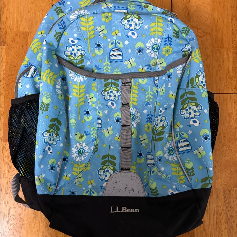 L.L. Bean Blue and Green Patterned Backpack